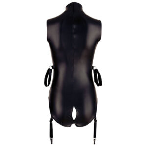 Bondage Wetlook Body med Strømpeholdere og Armlænker