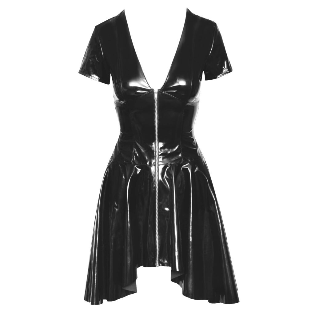 Vinyl kjole med Plissering og Asymmetrisk Snit