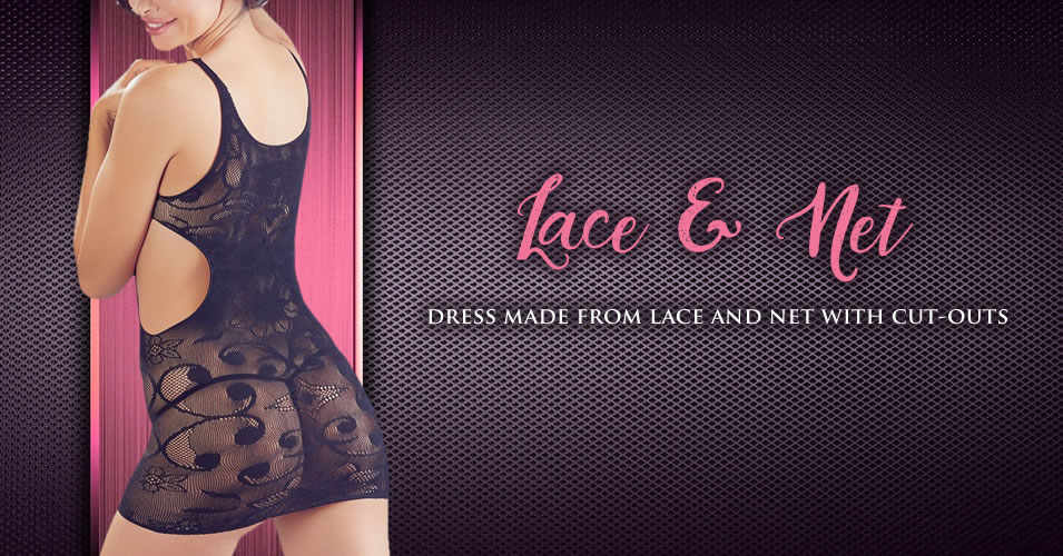 Net & Blonde Kjole i sort med Udskæringer og G-streng