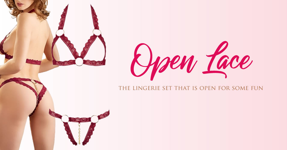 Open Lace Blonde Lingeri sæt med BH & Trusse