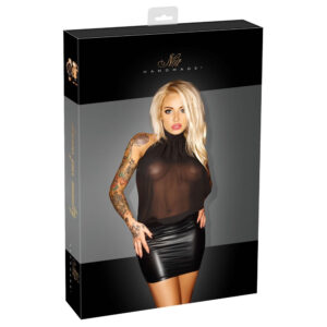 Noir Exclusive Wetlook Kjole med Gennemsigtig Top