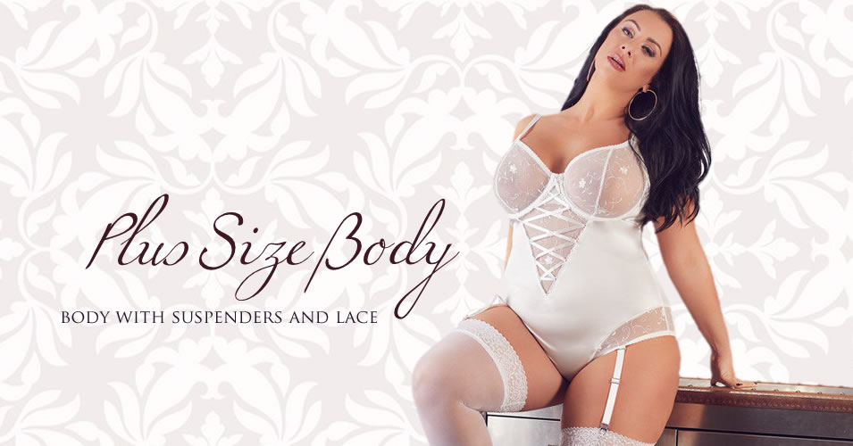 Plus Size Body i hvid med Strømpeholdere