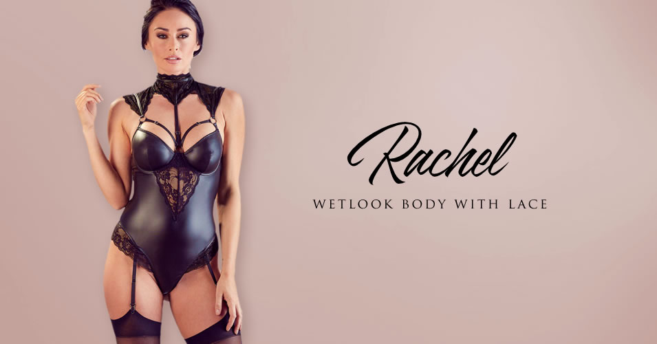 Rachel Wetlook Body med Blonder, Strømpeholdere og Cage Straps