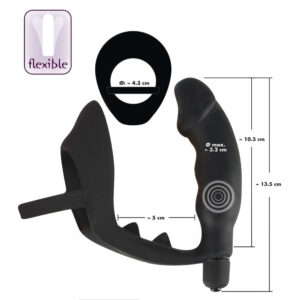 Black Velvets Penisring med Vibrator Anal Plug i Silikone