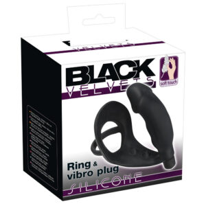 Black Velvets Penisring med Vibrator Anal Plug i Silikone