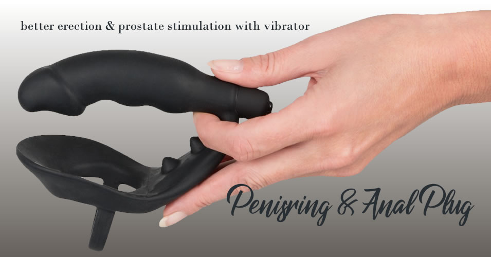Black Velvets Penisring med Vibrator Anal Plug i Silikone