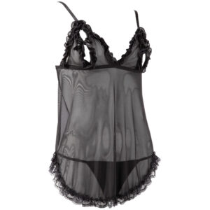 Babydoll negligé med Flæser i Sort