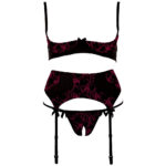 Lingeri sæt i Sort & Rød 1/4 BH, trusser og Hofteholder