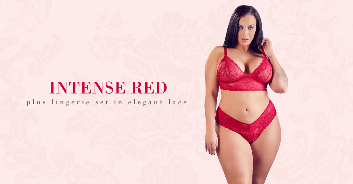 Plus Size Blonde BH Sæt i Rød