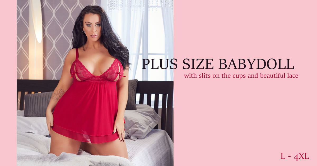 Plus Size Babydoll med Blonder Åbne Skåle i Rød