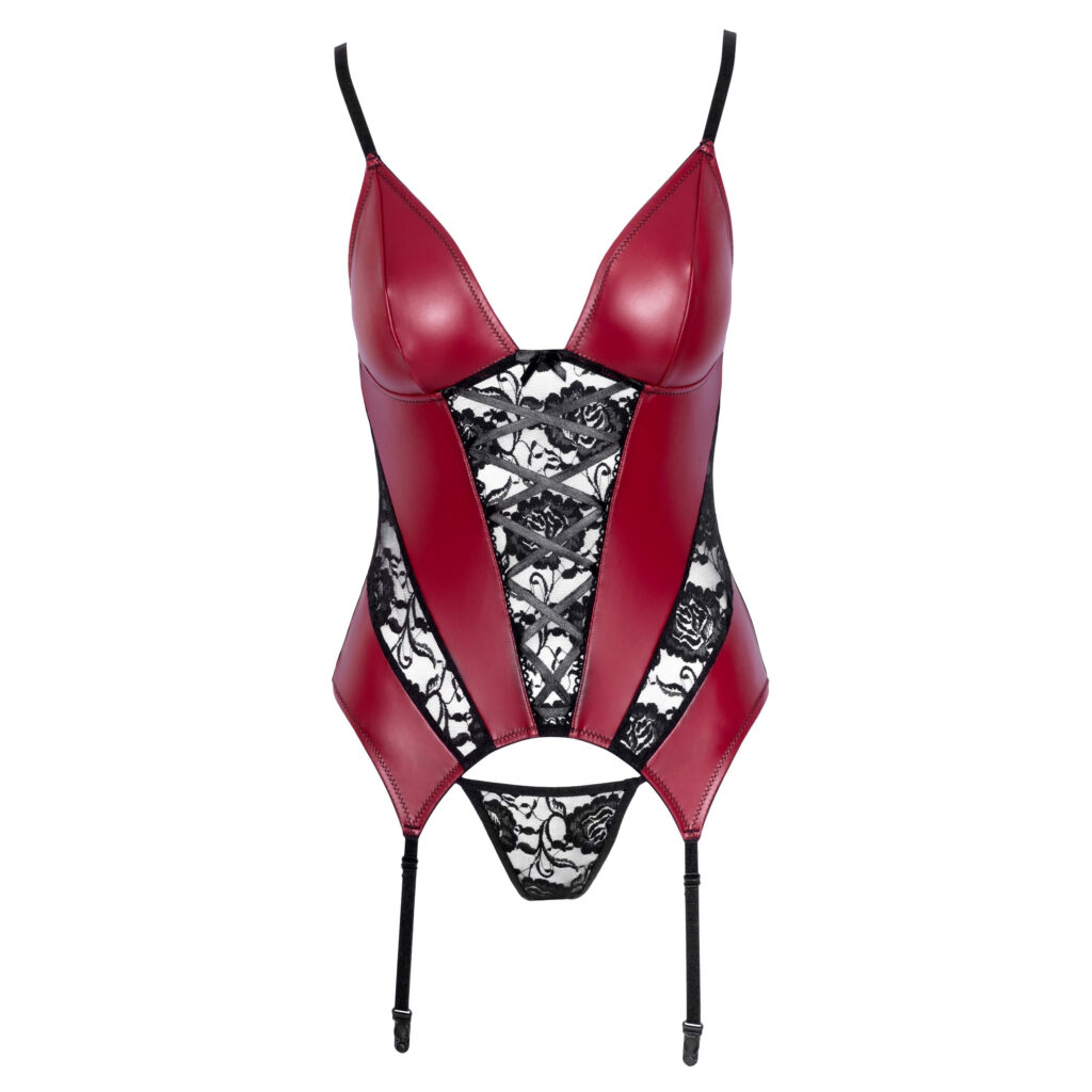 Wetlook Bustier i Rød med Sorte Blonder