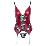 Wetlook Bustier i Rød med Sorte Blonder