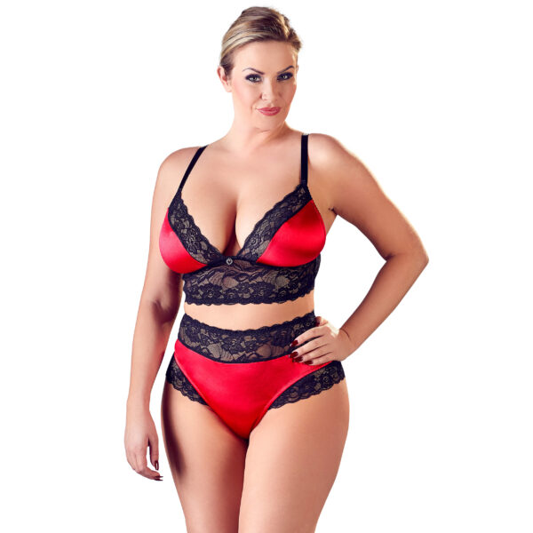 Plus Size Longline BH sæt i Rød og Sort