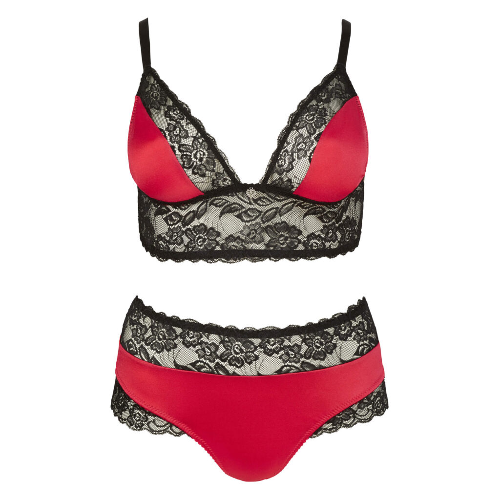 Plus Size Longline BH sæt i Rød og Sort