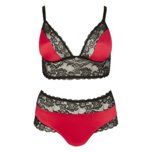 Plus Size Longline BH sæt i Rød og Sort