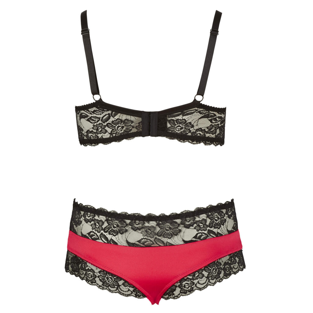 Plus Size Longline BH sæt i Rød og Sort