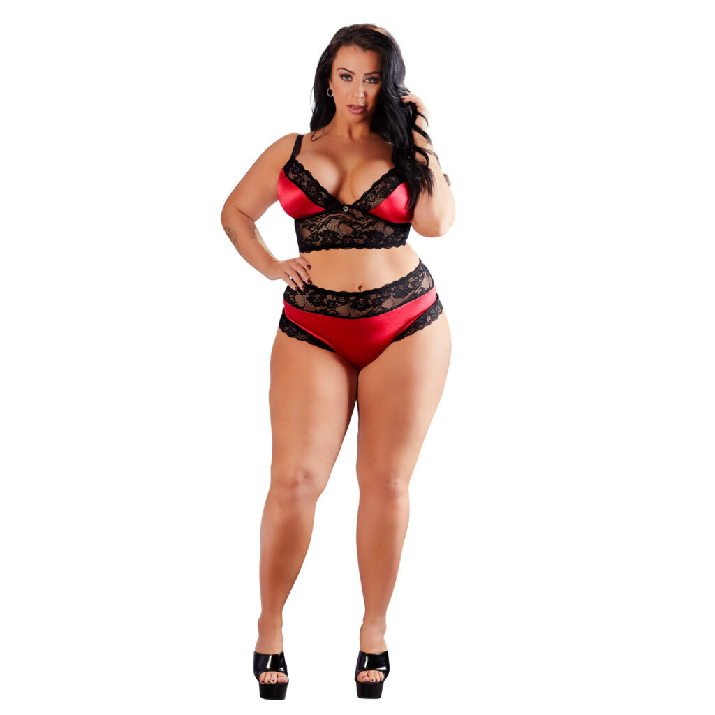 Plus Size Longline BH sæt i Rød og Sort