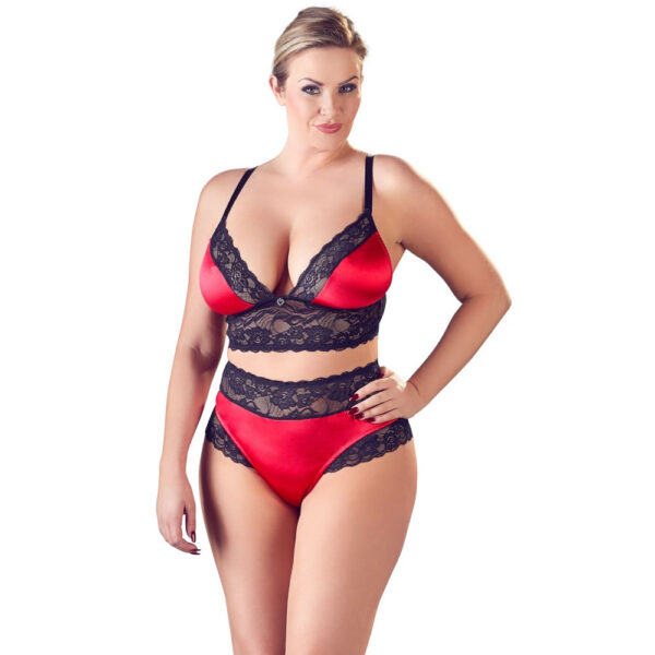 Plus Size Longline BH sæt i Rød og Sort