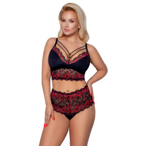 Plus Size Blonde BH sæt i Rød og Sort