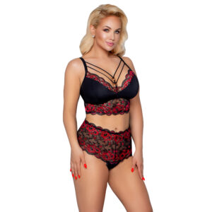 Plus Size Blonde BH sæt i Rød og Sort