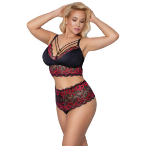 Plus Size Blonde BH sæt i Rød og Sort