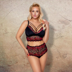 Plus Size Blonde BH sæt i Rød og Sort