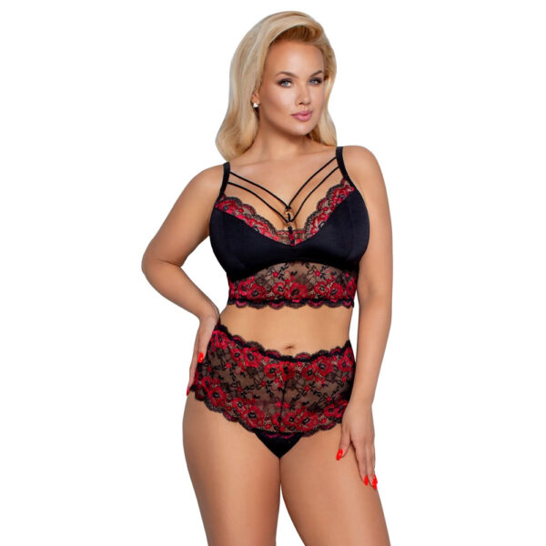 Plus Size Blonde BH sæt i Rød og Sort