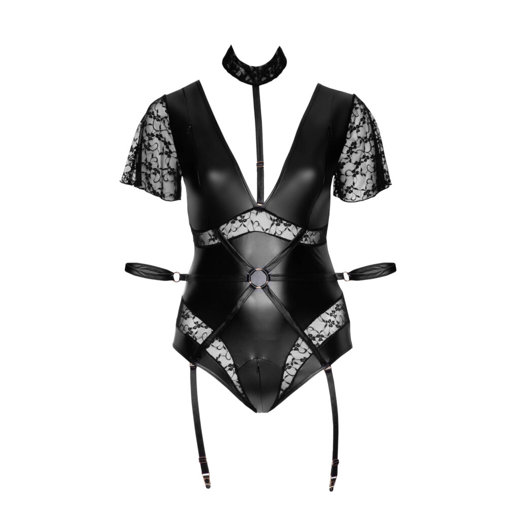 Plus Size Bondage Body med Wetlook og Blonder