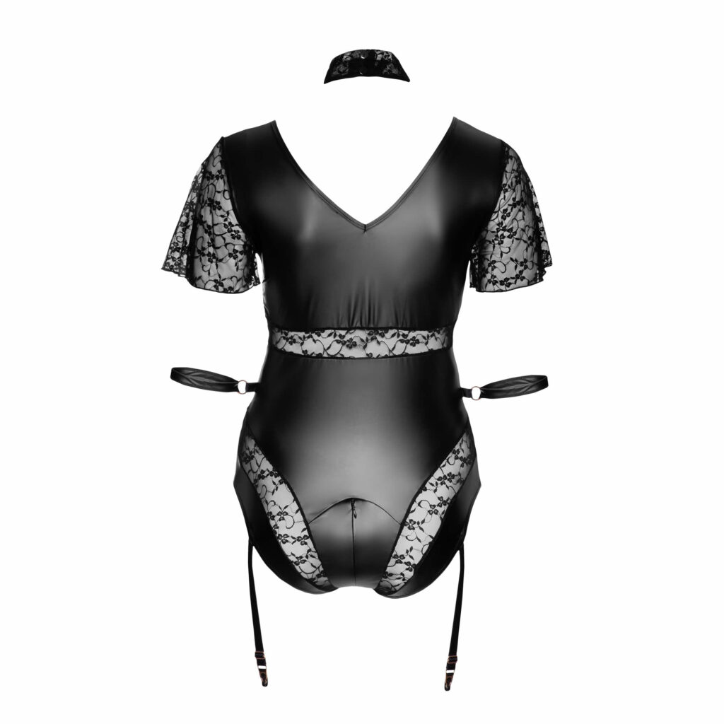 Plus Size Bondage Body med Wetlook og Blonder