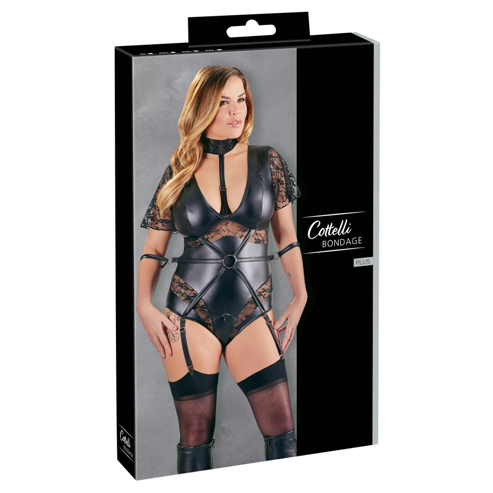 Plus Size Bondage Body med Wetlook og Blonder