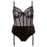Plus Size String Body med Gennemsigtig Top og Strømpeholdere