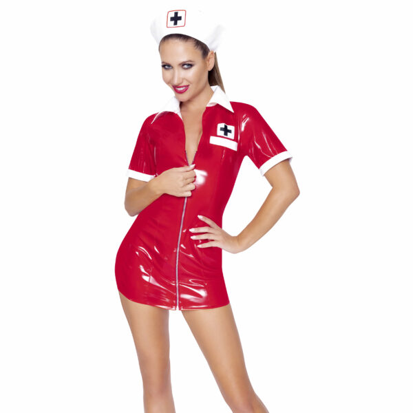 Lak Sygeplejerske Kostume i Rød og Hvid