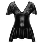 Noir Plus Size Wetlook Kjole med Tyl Top og Flæser