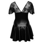 Noir Plus Size Wetlook Kjole med Tyl Top og Flæser