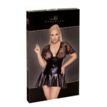 Noir Plus Size Wetlook Kjole med Tyl Top og Flæser