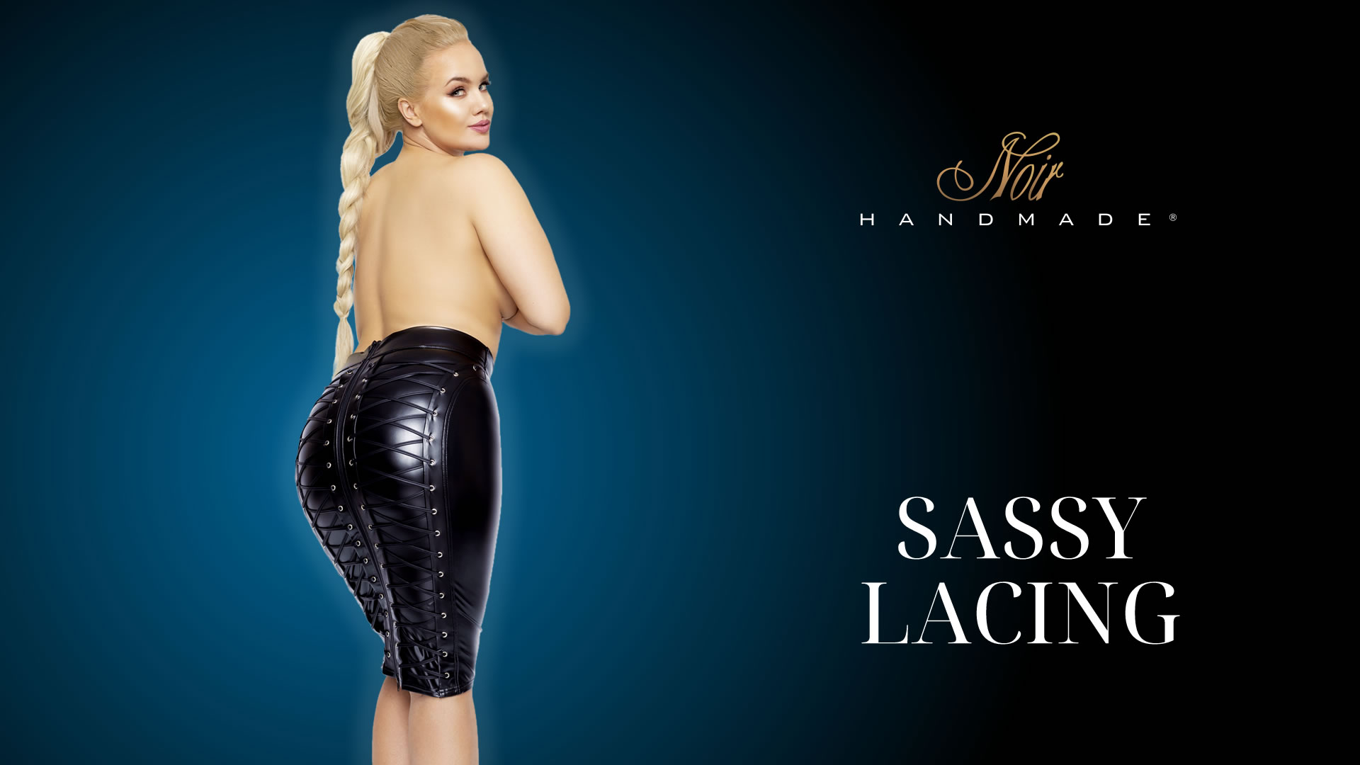 Noir Plus Size Wetlook Nederdel med Snører