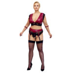 Plus Size Wetlook og Blonde Lingeri i Rød med Håndlænker