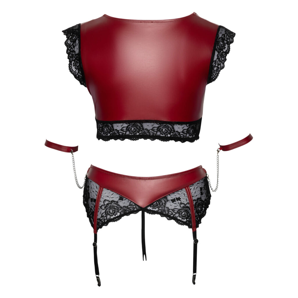 Plus Size Wetlook og Blonde Lingeri i Rød med Håndlænker