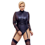 Plus Size Wetlook Body med Blonde Ærmer og Armlænker