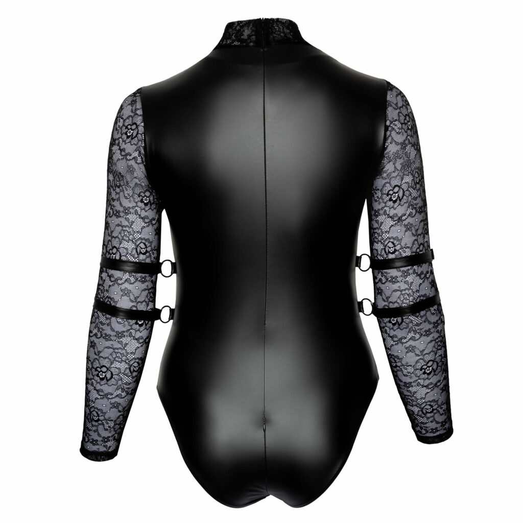 Plus Size Wetlook Body med Blonde Ærmer og Armlænker