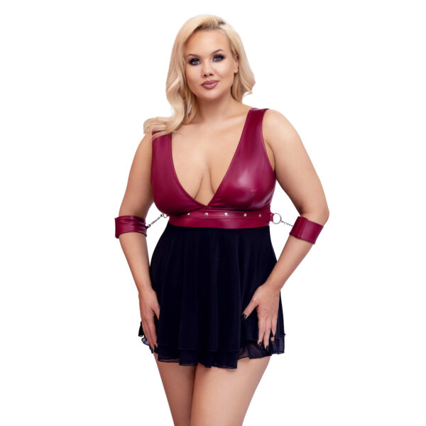 Plus Size Babydoll i Wetlook og Tyl med Armlænker