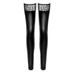 Noir Wetlook Overknee Strømper med Leopard Kant