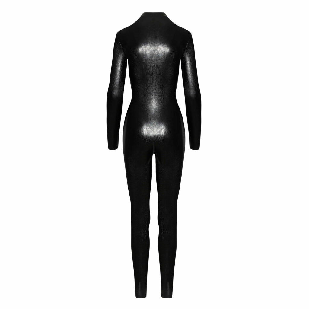 Noir Wetlook Jumpsuit med Slangeskind Look