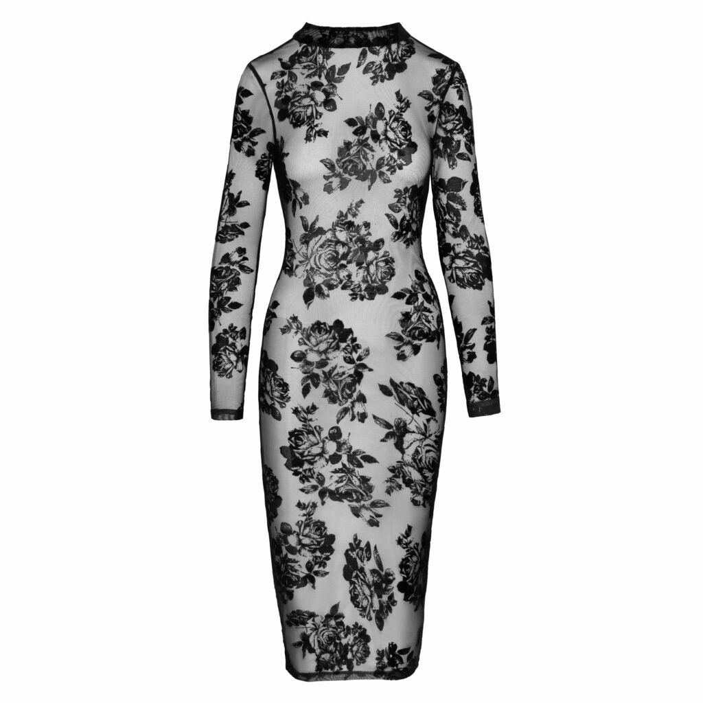 Noir Lingeri Kjole med Fløjl Flock Print