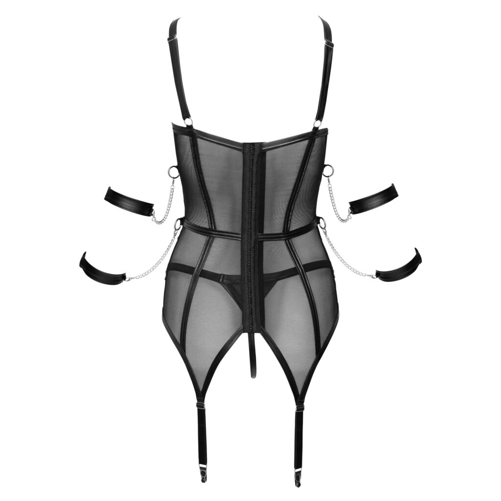 Bustier med Wetlook Stropper, Strømpeholdere og Håndjern