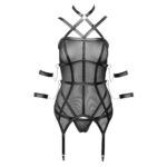 Bustier med Wetlook Stropper, Strømpeholdere og Håndjern