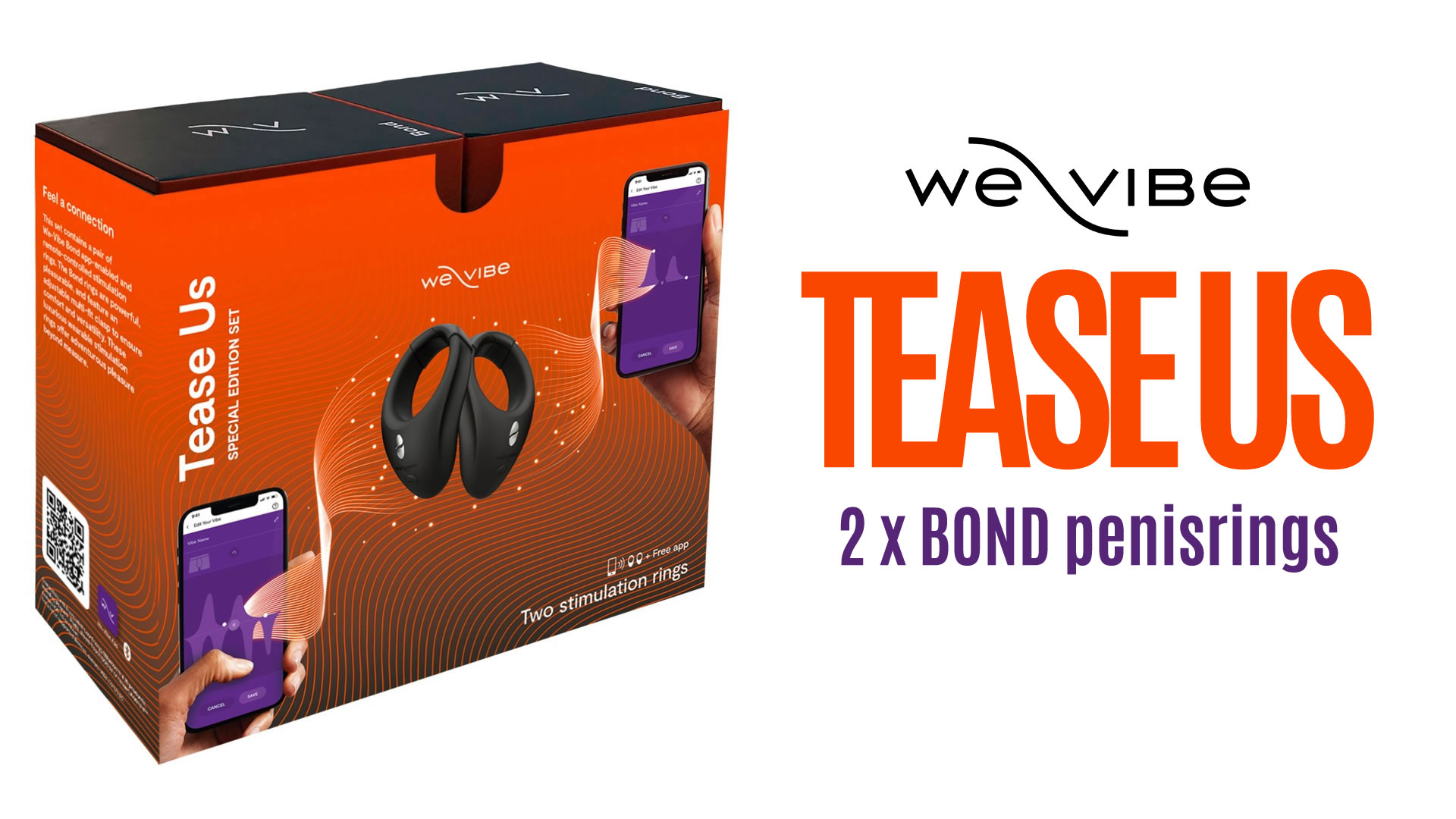 We-Vibe Tease Us med 2 stk Bond Vibrator Penisringe