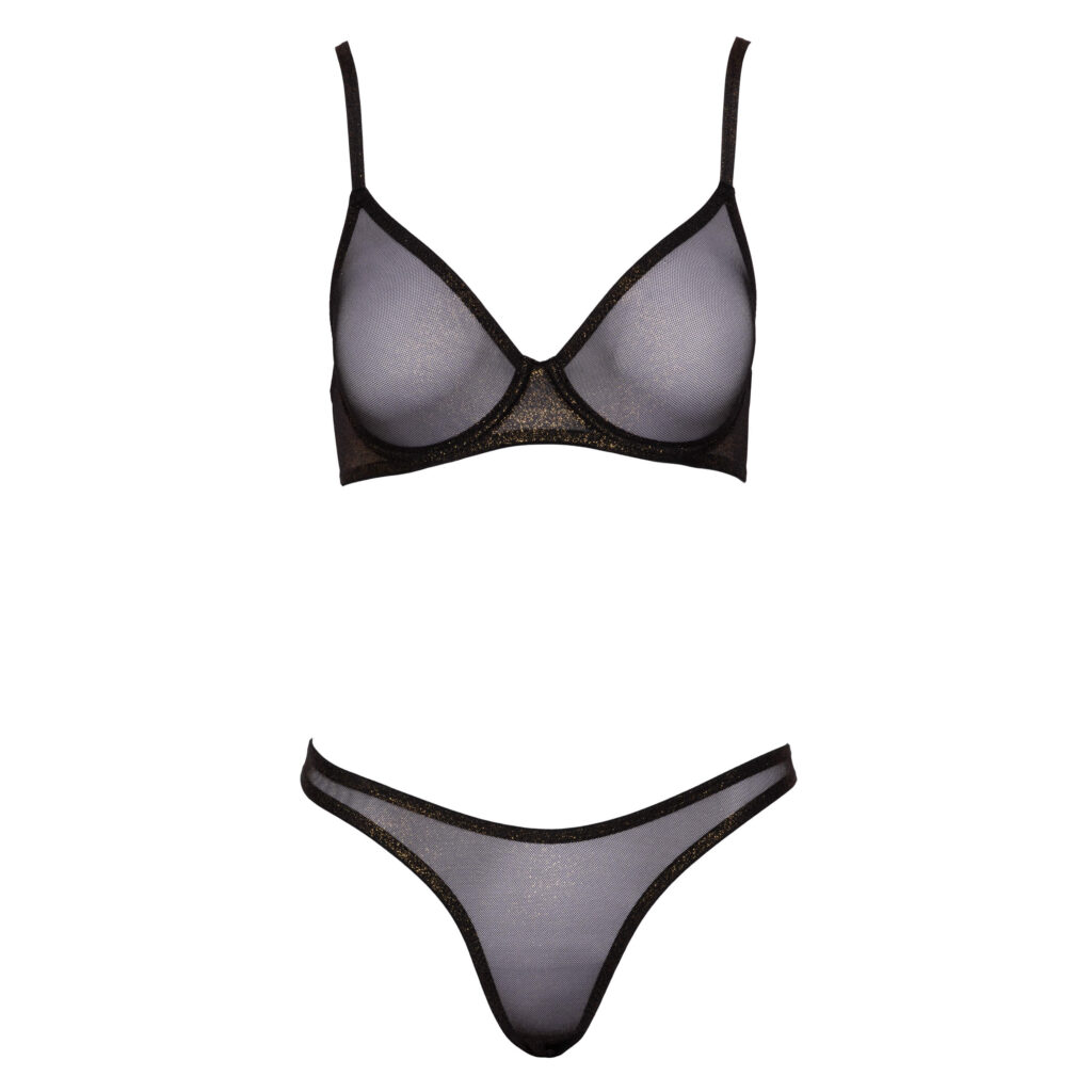 BH sæt i Transparent med Guld Glimmer