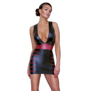 Sort Wetlook Kjole med Røde Striber