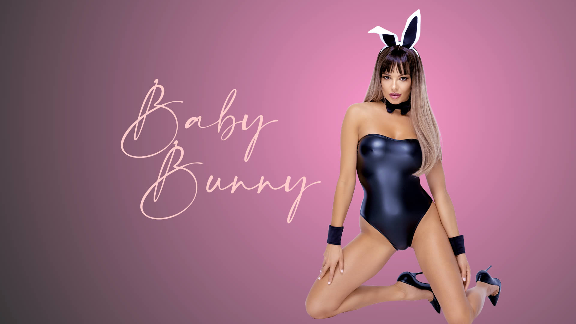 Wetlook Bunny Kostume med Body, Ører og Butterfly